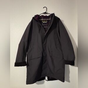 Barbour Beadnell Coat Size Large Waterproof Hooded Tartan Lined Black Jacket
